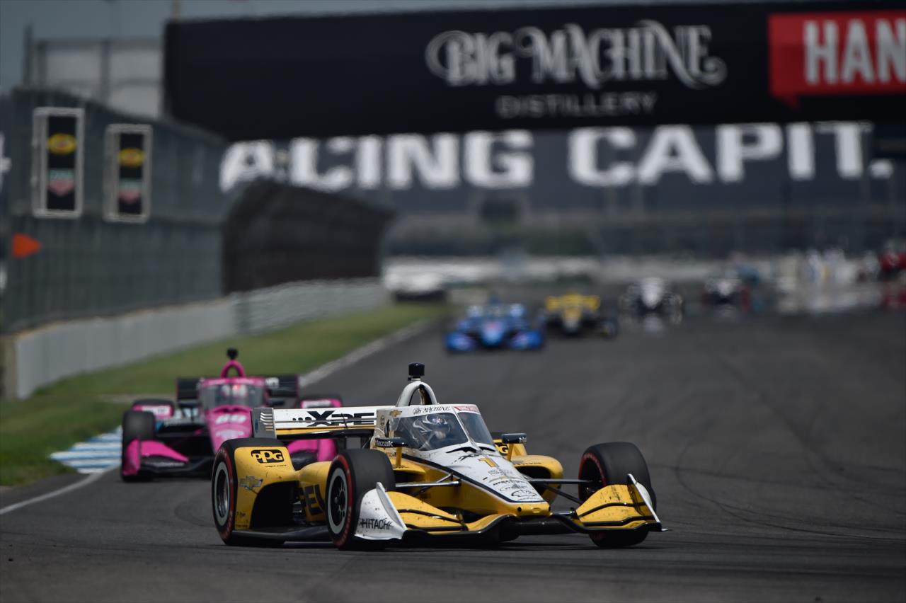 Josef Newgarden starts to dive into Turn 7 during the 2020 GMR Grand Prix at Indianapolis -- Photo by: Chris Owens