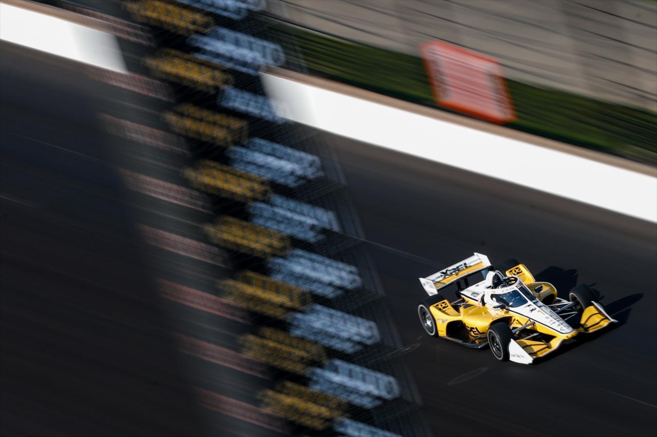 Josef Newgarden sails down the frontstretch during the final warmup for the 2020 GMR Grand Prix at the Indianapolis Motor Speedway -- Photo by: Joe Skibinski