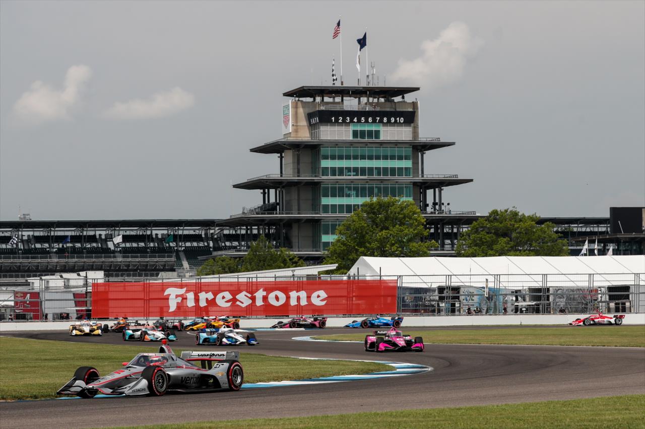 Will Power leads the field into Turn 8 during the opening lap of the 2020 GMR Grand Prix at Indianapolis -- Photo by: Joe Skibinski