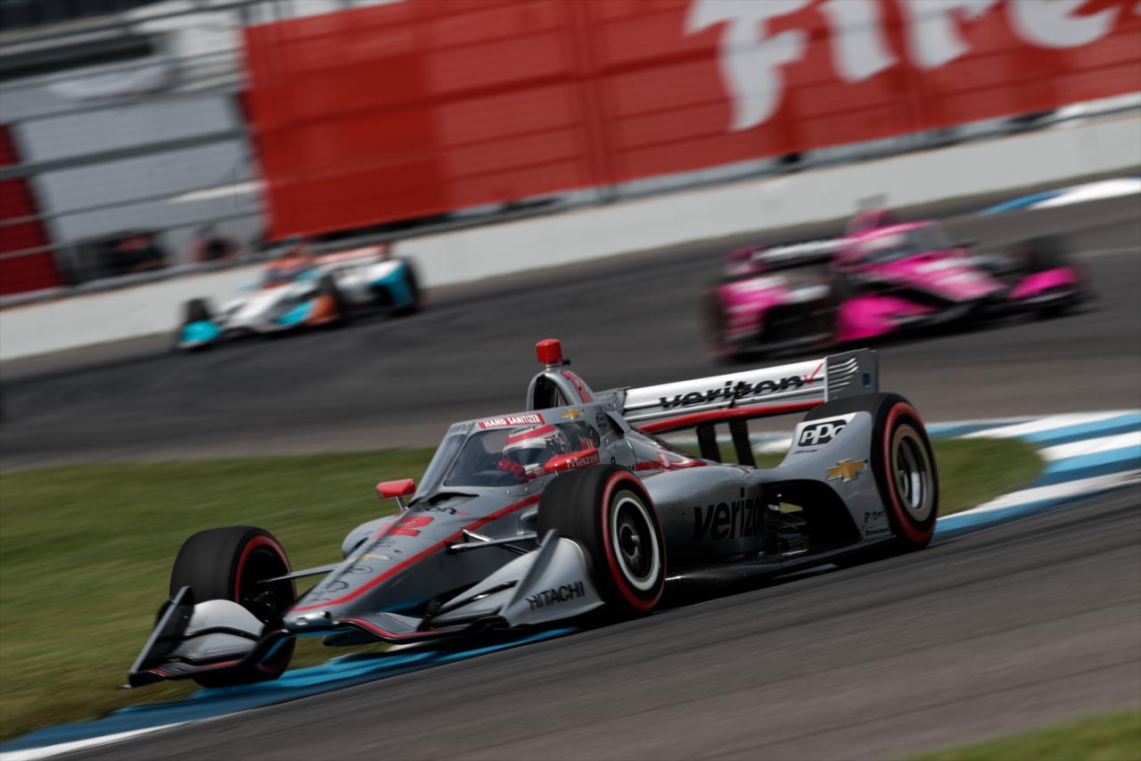 Will Power leads a group into Turn 8 during the 2020 GMR Grand Prix at Indianapolis -- Photo by: Joe Skibinski