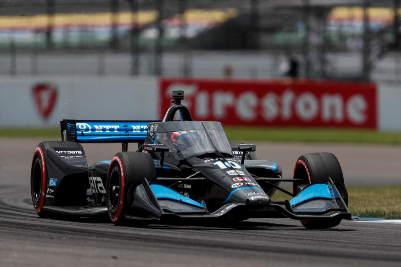 Felix Rosenqvist races through Turn 2 during the 2020 GMR Grand Prix at Indianapolis -- Photo by: Joe Skibinski