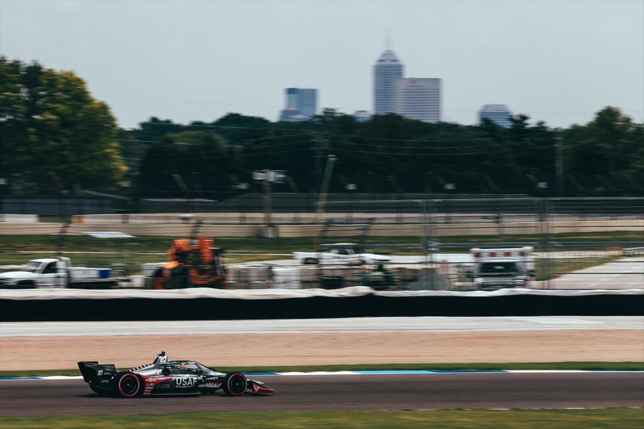 Conor Daly sails out of Turn 4 during the 2020 GMR Grand Prix at Indianapolis -- Photo by: Joe Skibinski