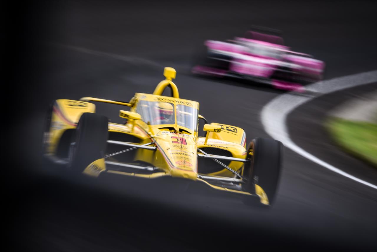 Helio Castroneves during practice for the Indianapolis 500 at the Indianapolis Motor Speedway Wednesday, August 12, 2020 -- Photo by: James  Black