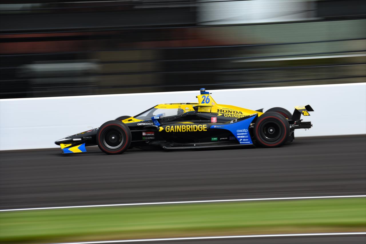 Zach Veach during practice for the Indianapolis 500 at the Indianapolis Motor Speedway Wednesday, August 12, 2020 -- Photo by: James  Black