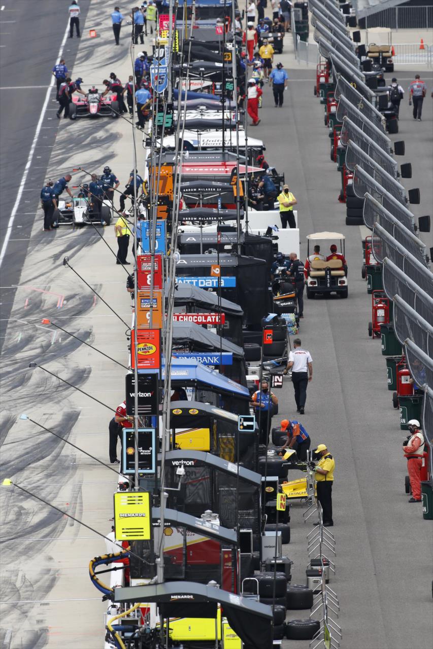 Pit Lane during practice for the Indianapolis 500 at the Indianapolis Motor Speedway Thursday, August 13, 2020 -- Photo by: Chris Jones