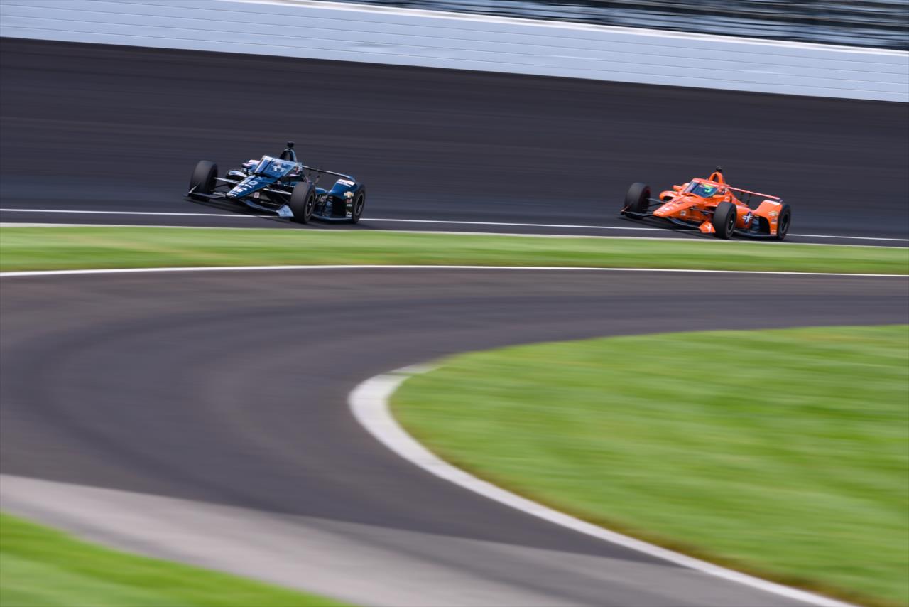 Ed Carpenter leads Conor Daly during practice for the Indianapolis 500 at the Indianapolis Motor Speedway Thursday, August 13, 2020 -- Photo by: James  Black