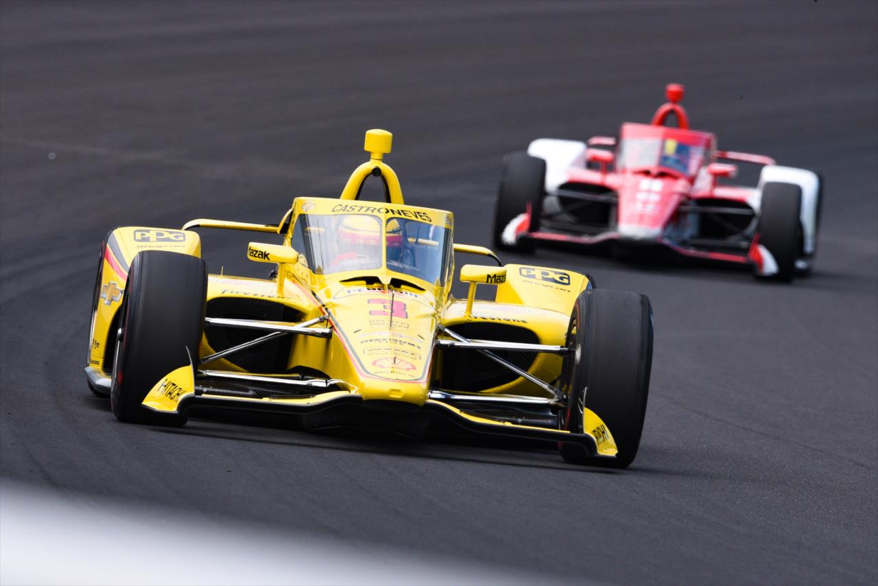Helio Castroneves during practice for the Indianapolis 500 at the Indianapolis Motor Speedway Thursday, August 13, 2020 -- Photo by: James  Black