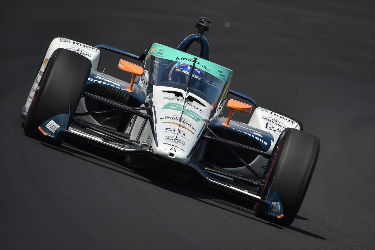 Fernando Alonso during practice for the Indianapolis 500 at the Indianapolis Motor Speedway Thursday, August 13, 2020 -- Photo by: John Cote