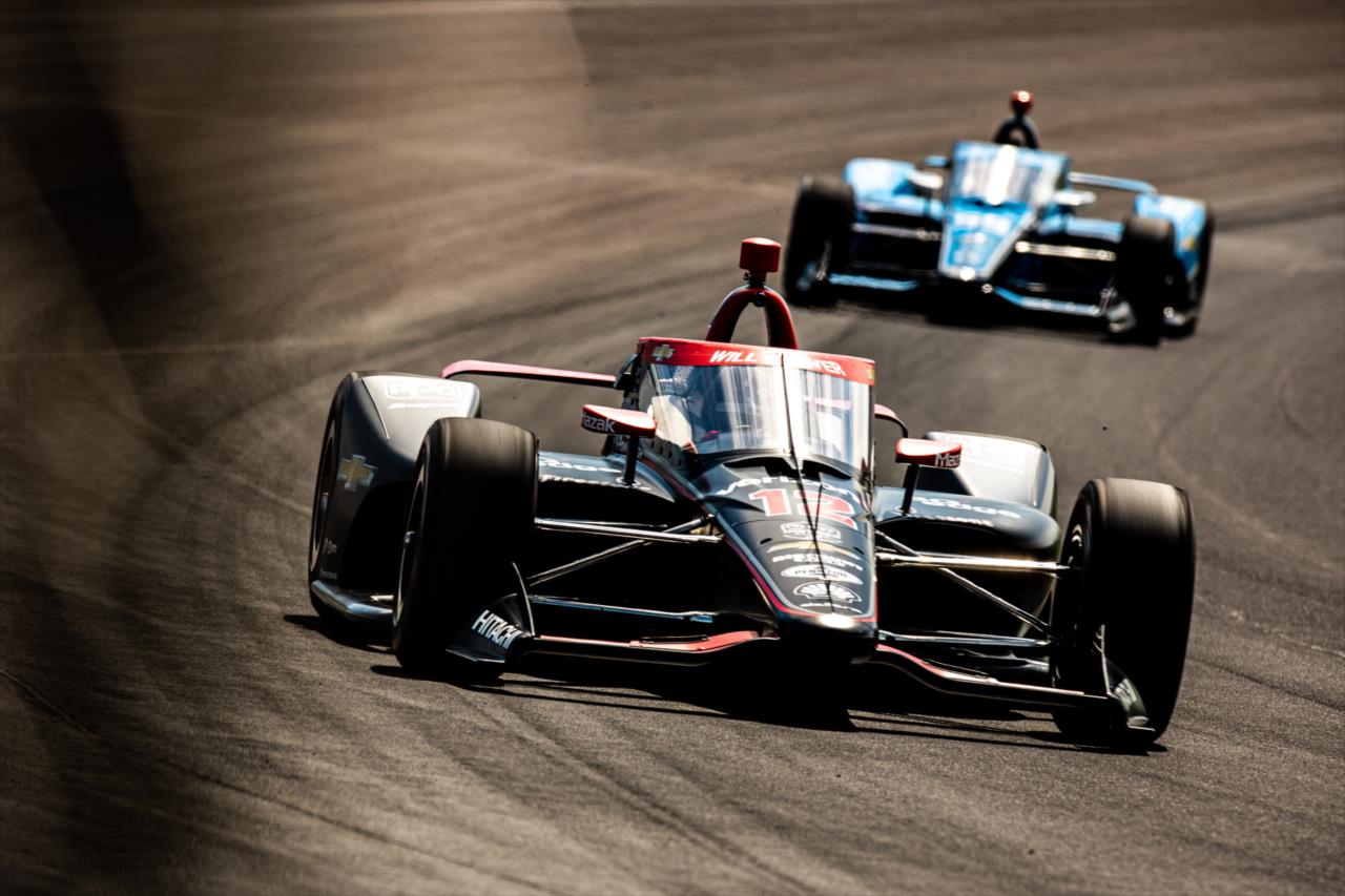 Will Power leads Max Chilton during practice for the Indianapolis 500 at the Indianapolis Motor Speedway Thursday, August 13, 2020 -- Photo by: Karl Zemlin