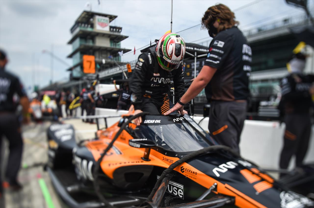 Pato O'Ward during practice for the Indianapolis 500 at the Indianapolis Motor Speedway Friday, August 14, 2020 -- Photo by: Chris Owens