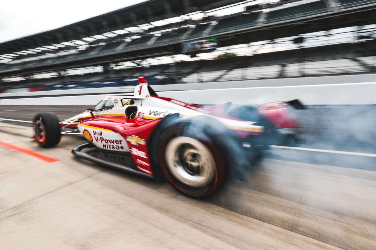 Helio Castroneves during practice for the Indianapolis 500 at the Indianapolis Motor Speedway Thursday, August 13, 2020 -- Photo by: Joe Skibinski