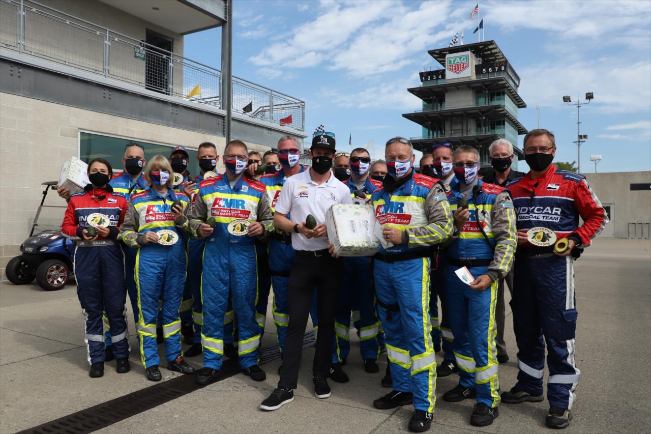 Charlie Kimball meets with the AMR Safety Team prior to practice for the Indianapolis 500 at the Indianapolis Motor Speedway Friday, August 14, 2020 -- Photo by: Matt Fraver