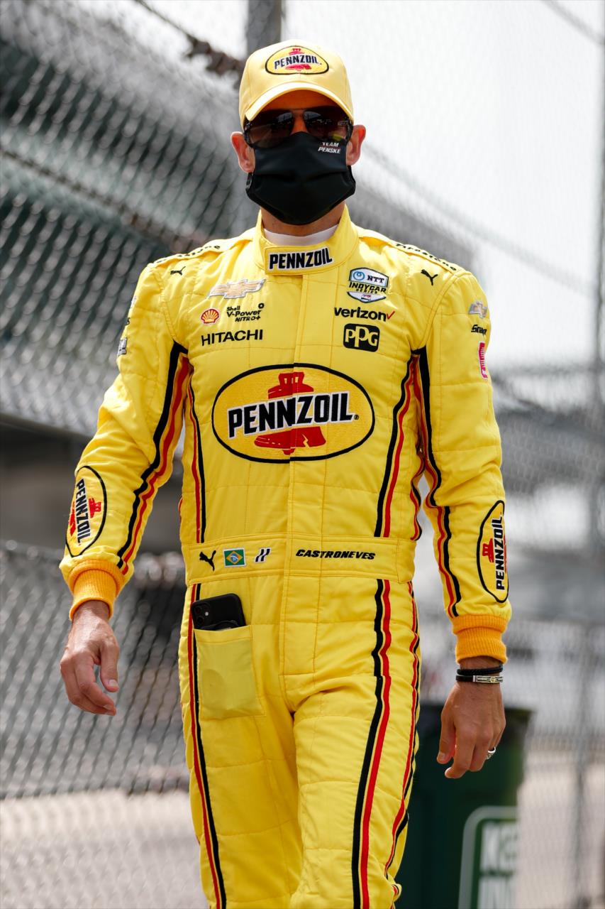 Helio Castroneves during practice for the Indianapolis 500 at the Indianapolis Motor Speedway Friday, August 14, 2020 -- Photo by: Joe Skibinski