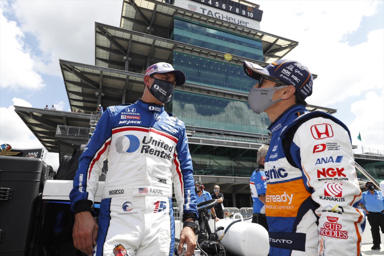 Graham Rahal and Takuma Sato on Pole Day for the Indianapolis 500 at the Indianapolis Motor Speedway Sunday, August 16, 2020 -- Photo by: Chris Jones