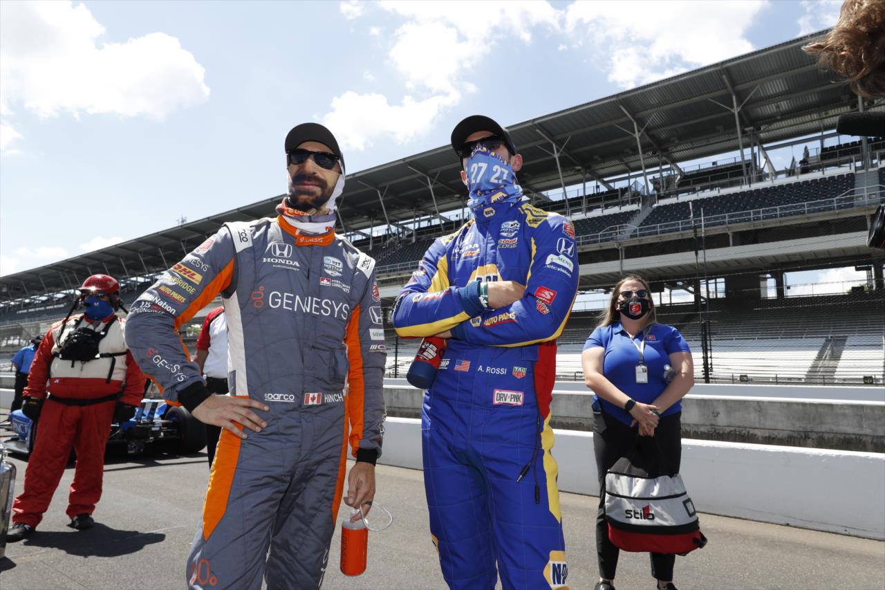 James Hinchcliffe and Alexander Rossi on Pole Day for the Indianapolis 500 at the Indianapolis Motor Speedway Sunday, August 16, 2020 -- Photo by: Chris Jones