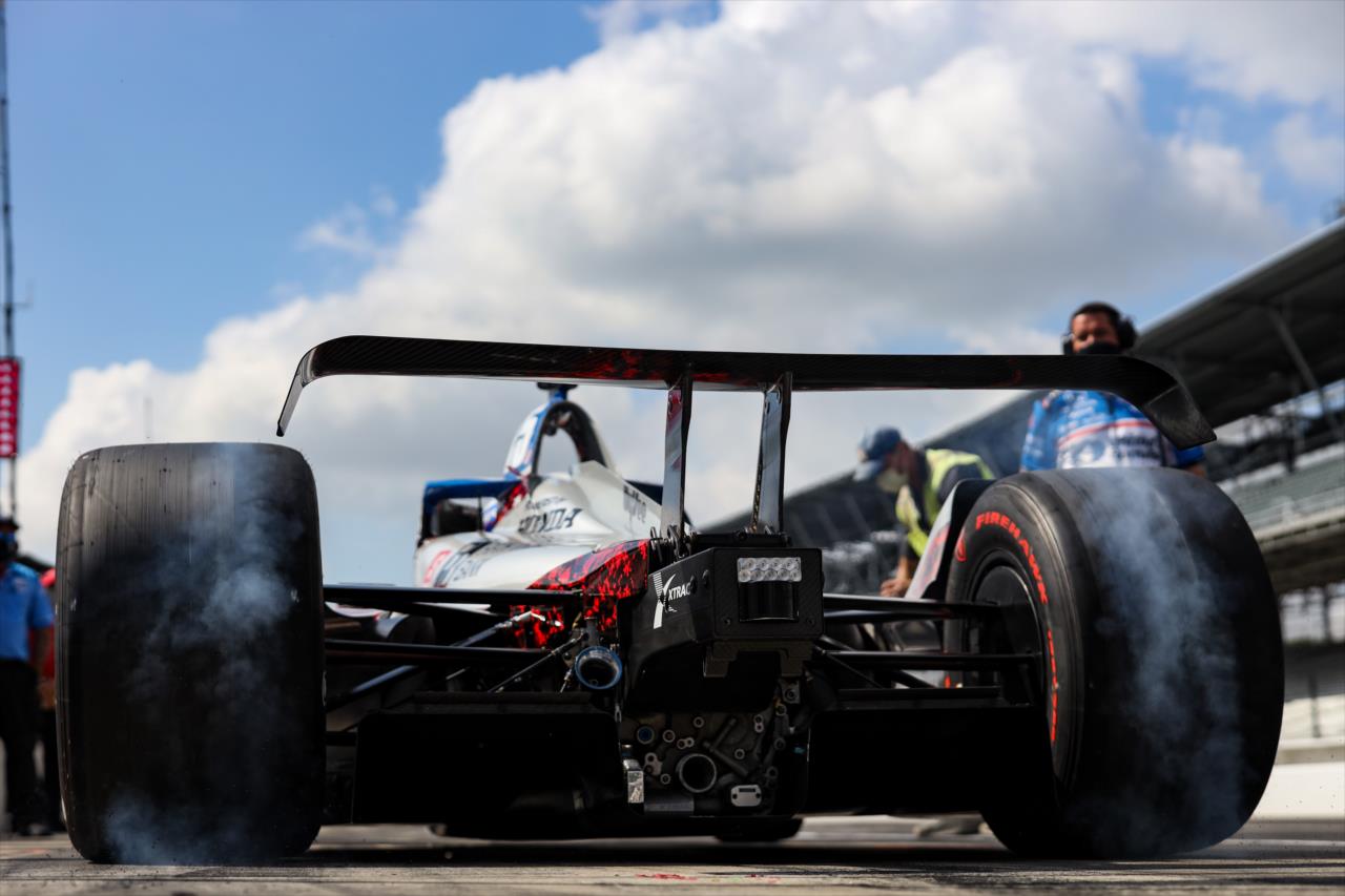 Graham Rahal pulls out of his pit box on Pole Day for the Indianapolis 500 at the Indianapolis Motor Speedway Sunday, August 16, 2020 -- Photo by: Joe Skibinski