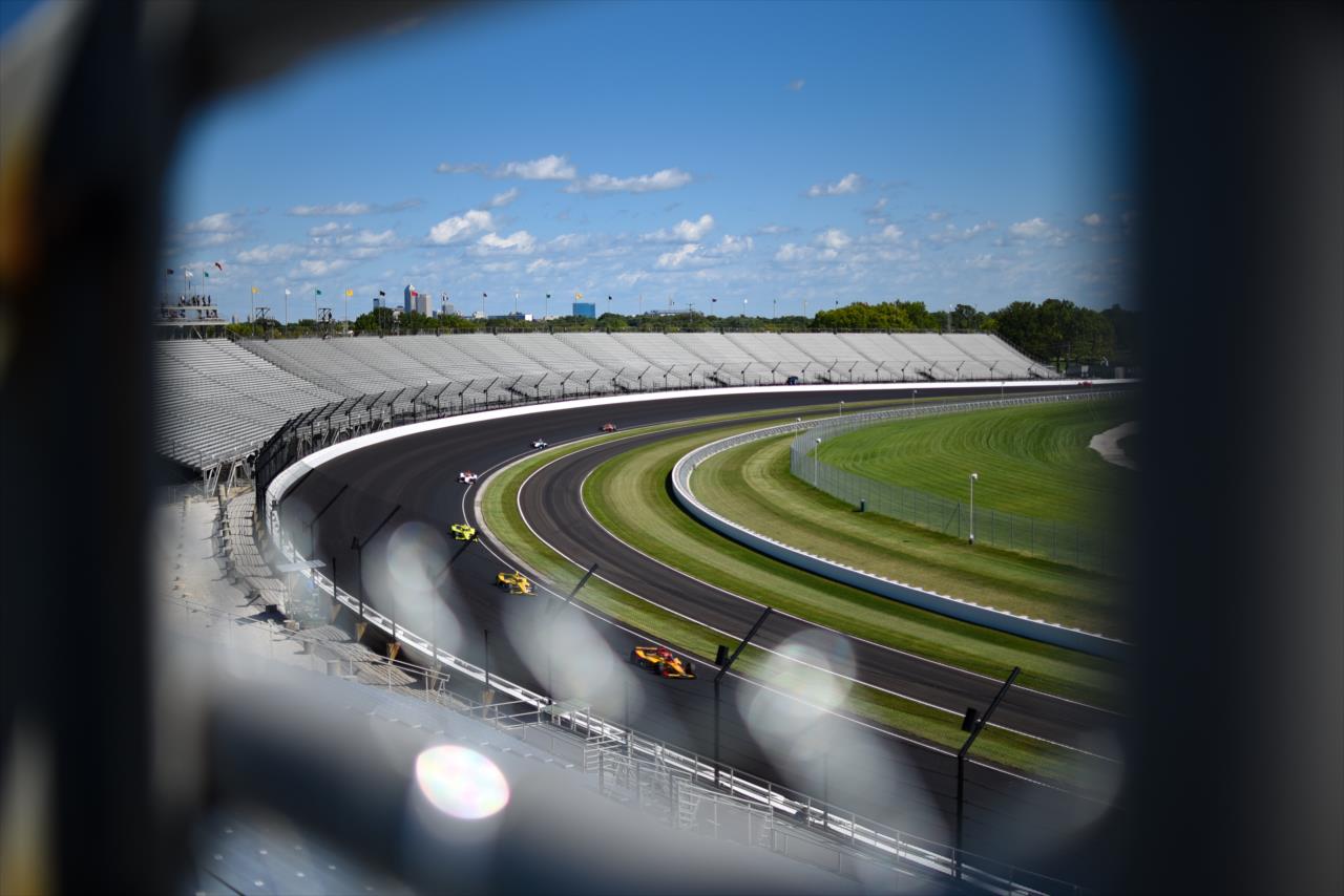 Ryan Hunter-Reay leads a pack of cars on Pole Day for the Indianapolis 500 at the Indianapolis Motor Speedway Sunday, August 16, 2020 -- Photo by: James  Black