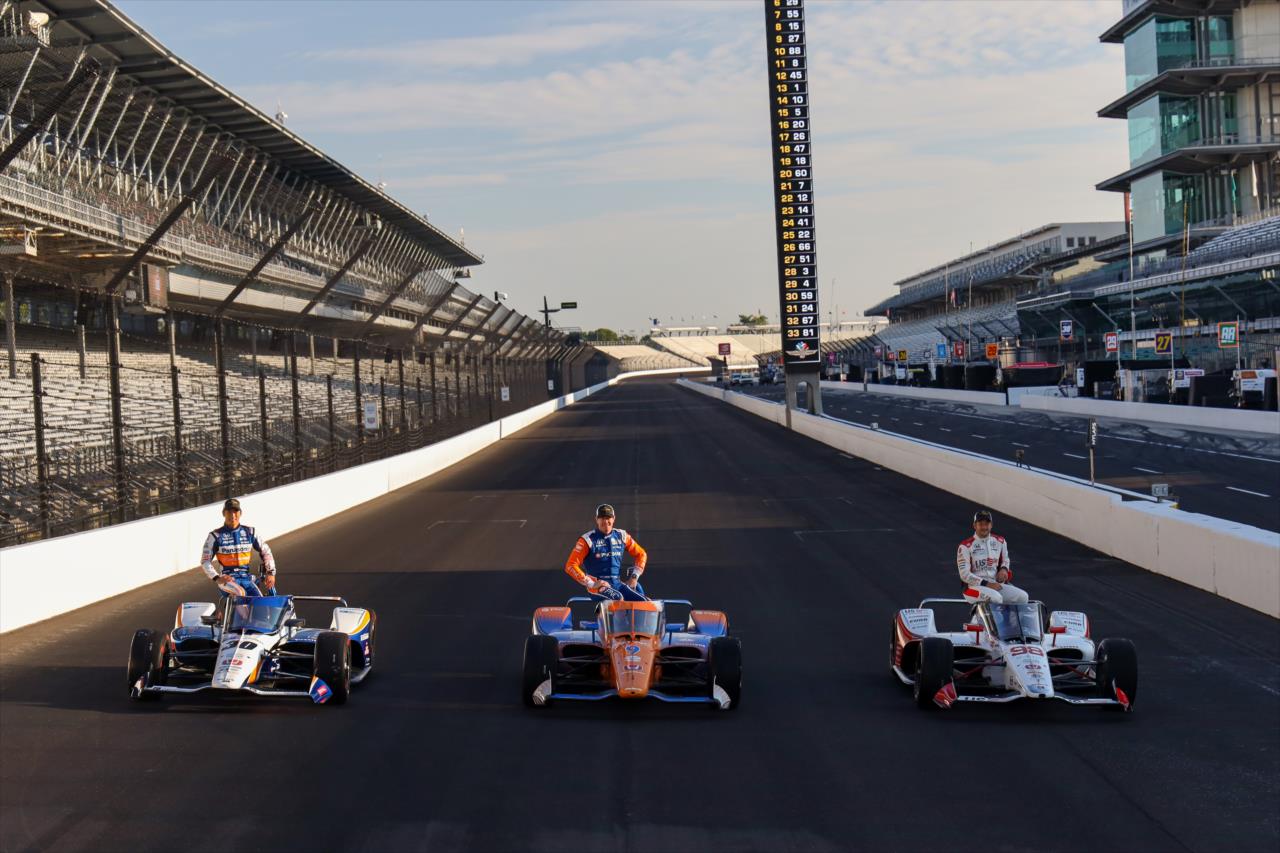 Takuma Sato, Scott Dixon and Marco Andretti during the Day After Shoot for the Indianapolis 500 at the Indianapolis Motor Speedway Monday, August 17, 2020 -- Photo by: Joe Skibinski