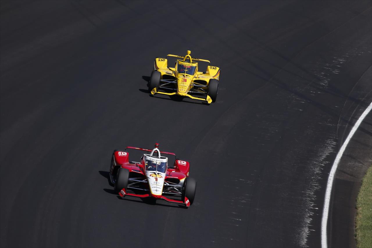 Josef Newgarden and Helio Castoneves on Indianapolis 500 Miller Lite Carb Day at the Indianapolis Motor Speedway Friday, August 21, 2020 -- Photo by: Chris Jones