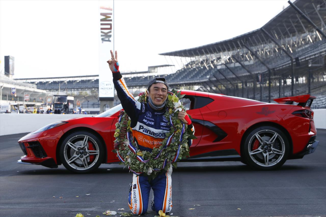 Takuma Sato, winner of the 104th Running of the Indianapolis 500 presented by Gainbridge at the Indianapolis Motor Speedway Sunday, August 23, 2020 -- Photo by: Chris Jones