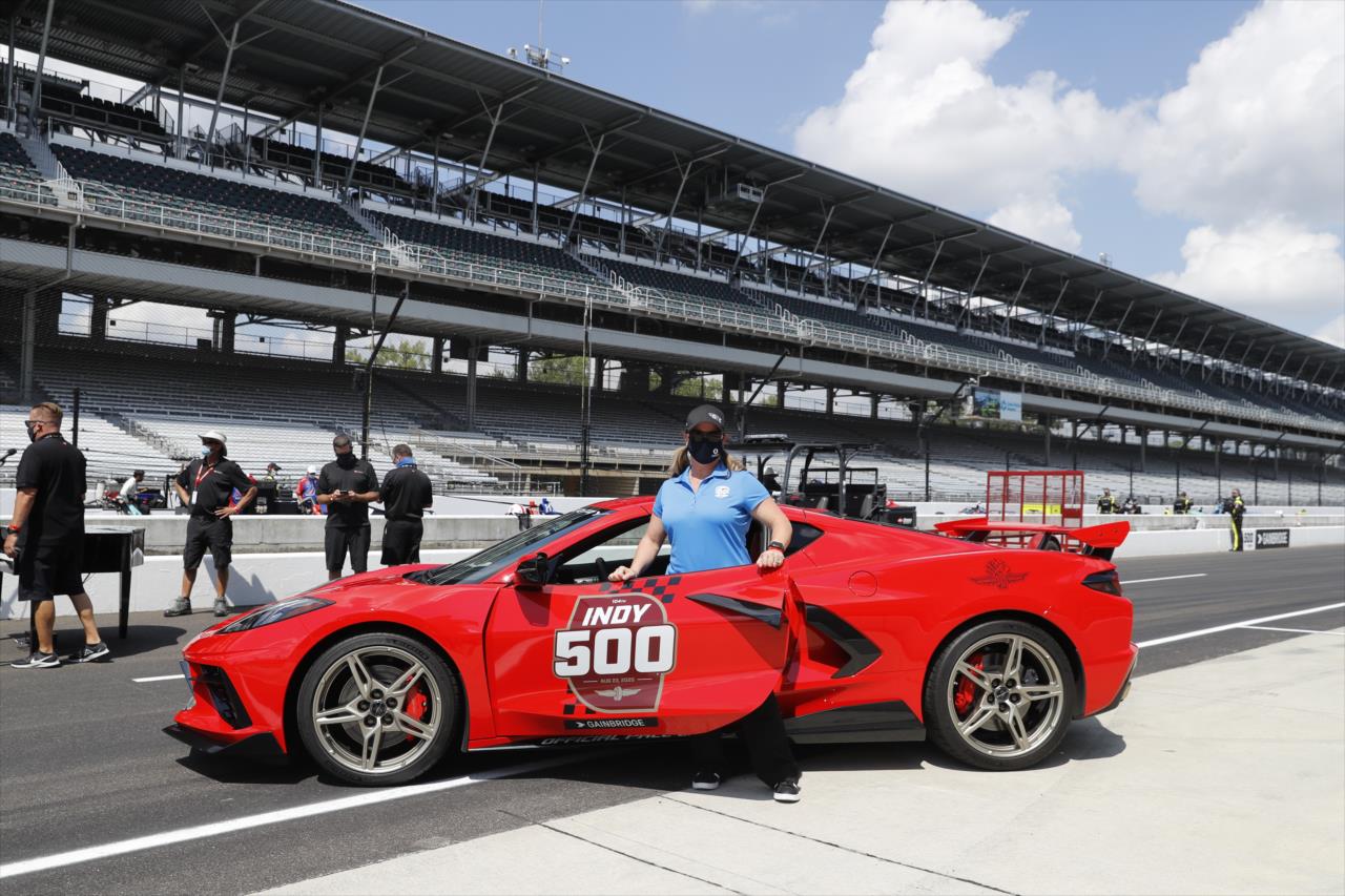 Pace Car driver Sarah Fisher at the 104th Running of the Indianapolis 500 presented by Gainbridge at the Indianapolis Motor Speedway Sunday, August 23, 2020 -- Photo by: Chris Jones