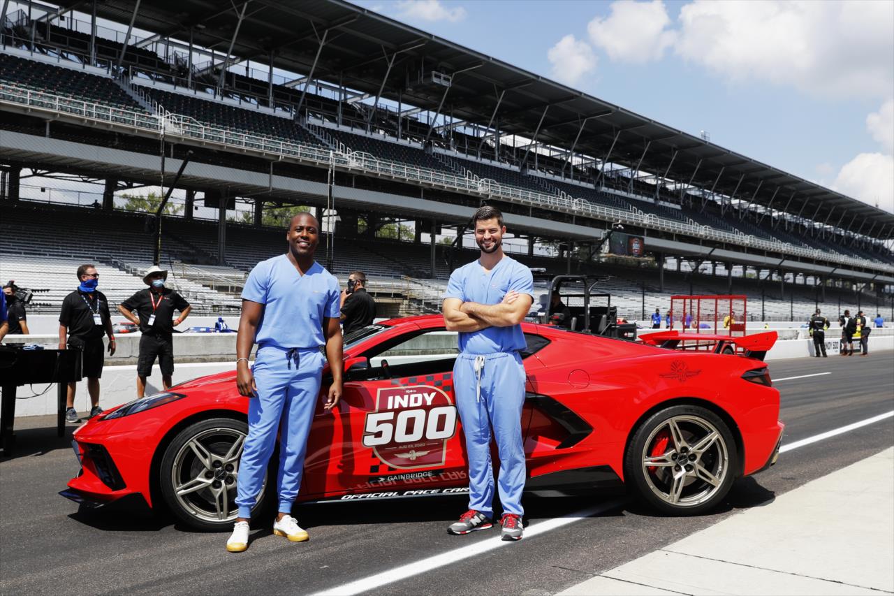 Dr. Francois and Dr. Robinson, National Anthem singers, at the 104th Running of the Indianapolis 500 presented by Gainbridge at the Indianapolis Motor Speedway Sunday, August 23, 2020 -- Photo by: Chris Jones