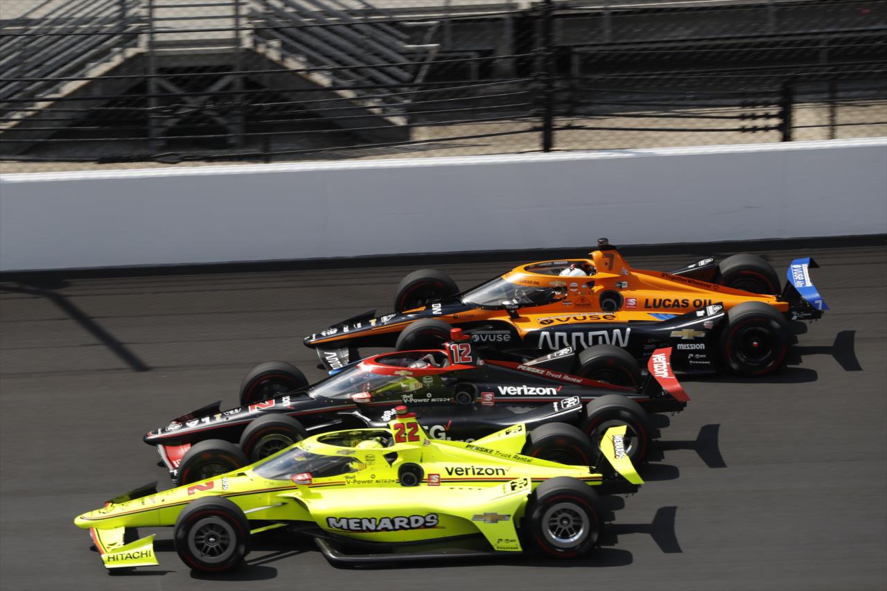 Simon Pagenaud, Will Power and Oliver Askew at the 104th Running of the Indianapolis 500 presented by Gainbridge at the Indianapolis Motor Speedway Sunday, August 23, 2020 -- Photo by: Chris Jones