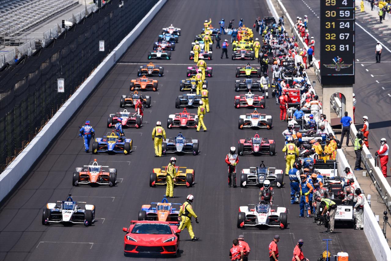 The starting grid for the 104th Running of the Indianapolis 500 presented by Gainbridge at the Indianapolis Motor Speedway Sunday, August 23, 2020 -- Photo by: James  Black