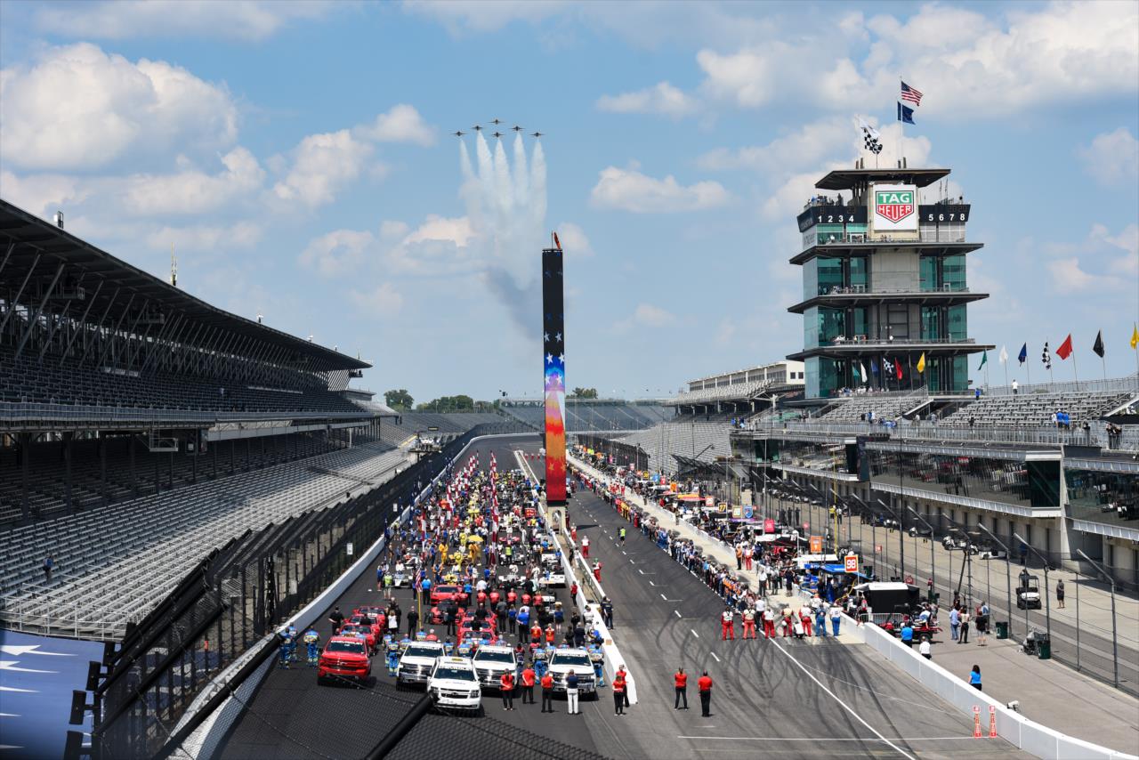The Thunderbirds fly over the starting grid prior to the 104th Running of the Indianapolis 500 presented by Gainbridge Sunday, August 23, 2020 -- Photo by: James  Black