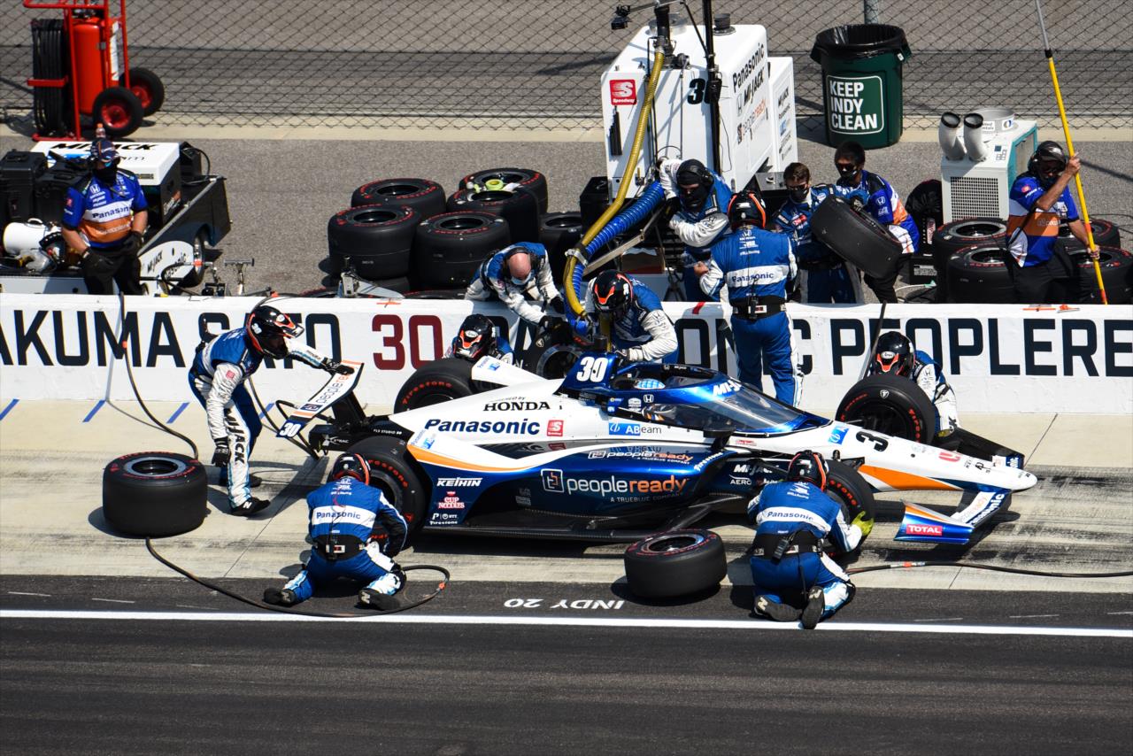 Takuma Sato pits during the 104th Running of the Indianapolis 500 presented by Gainbridge Sunday, August 23, 2020 -- Photo by: James  Black