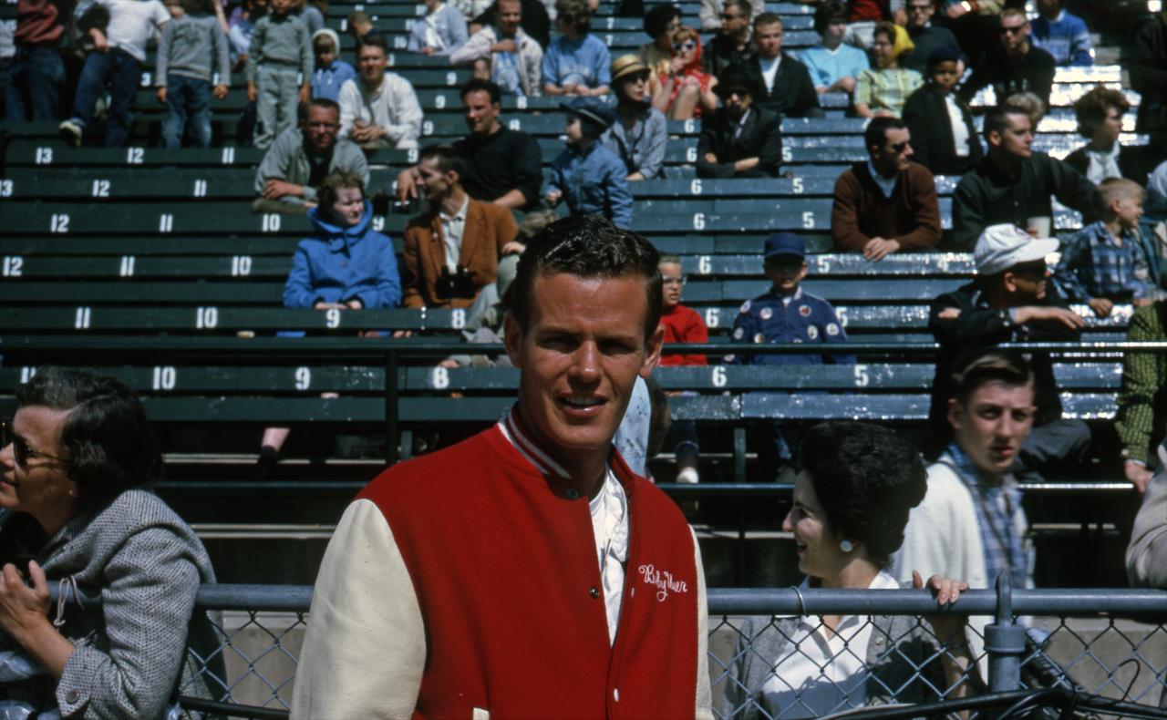 Bobby Unser walks the Indianapolis Motor Speedway pit lane in 1963, his rookie season at the Speedway