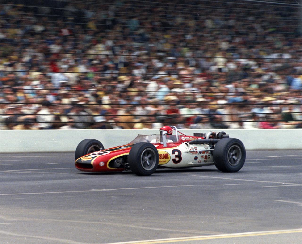 Bobby Unser on track during the 1968 Indianapolis 500, his first Indy 500 victory