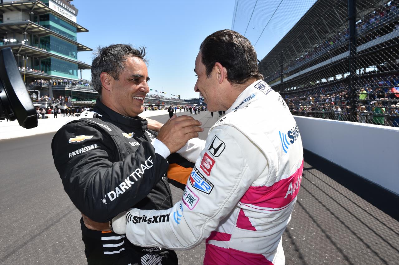 Juan Pablo Montoya and Helio Castroneves - Indianapolis 500 presented by Gainbridge -- Photo by: Chris Owens