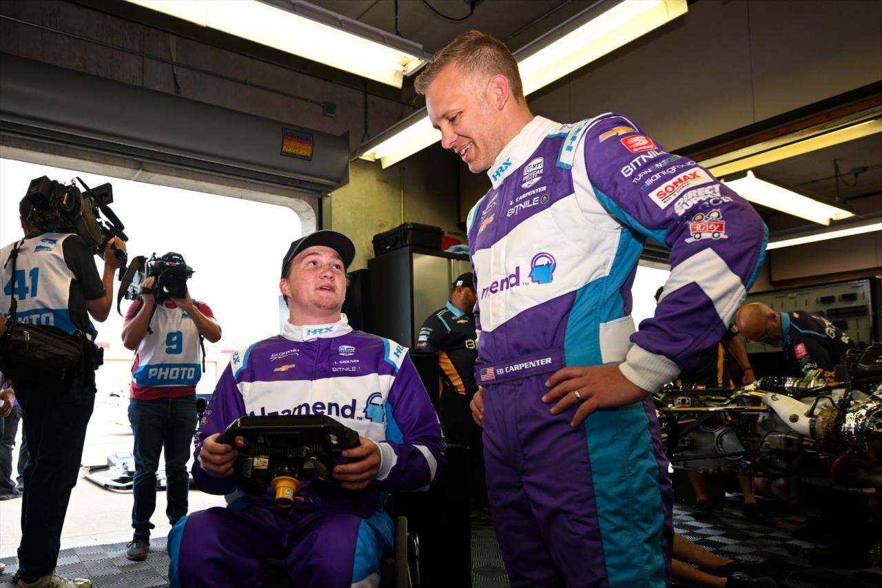 Ed Carpenter with his Honorary Crew Chief from Riley Hospital for Children - Indianapolis 500 Practice - By: James Black -- Photo by: James  Black