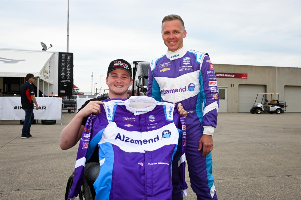 Ed Carpenter with his Honorary Crew Chief from Riley Hospital for Children - Indianapolis 500 Practice - By: James Black -- Photo by: James  Black