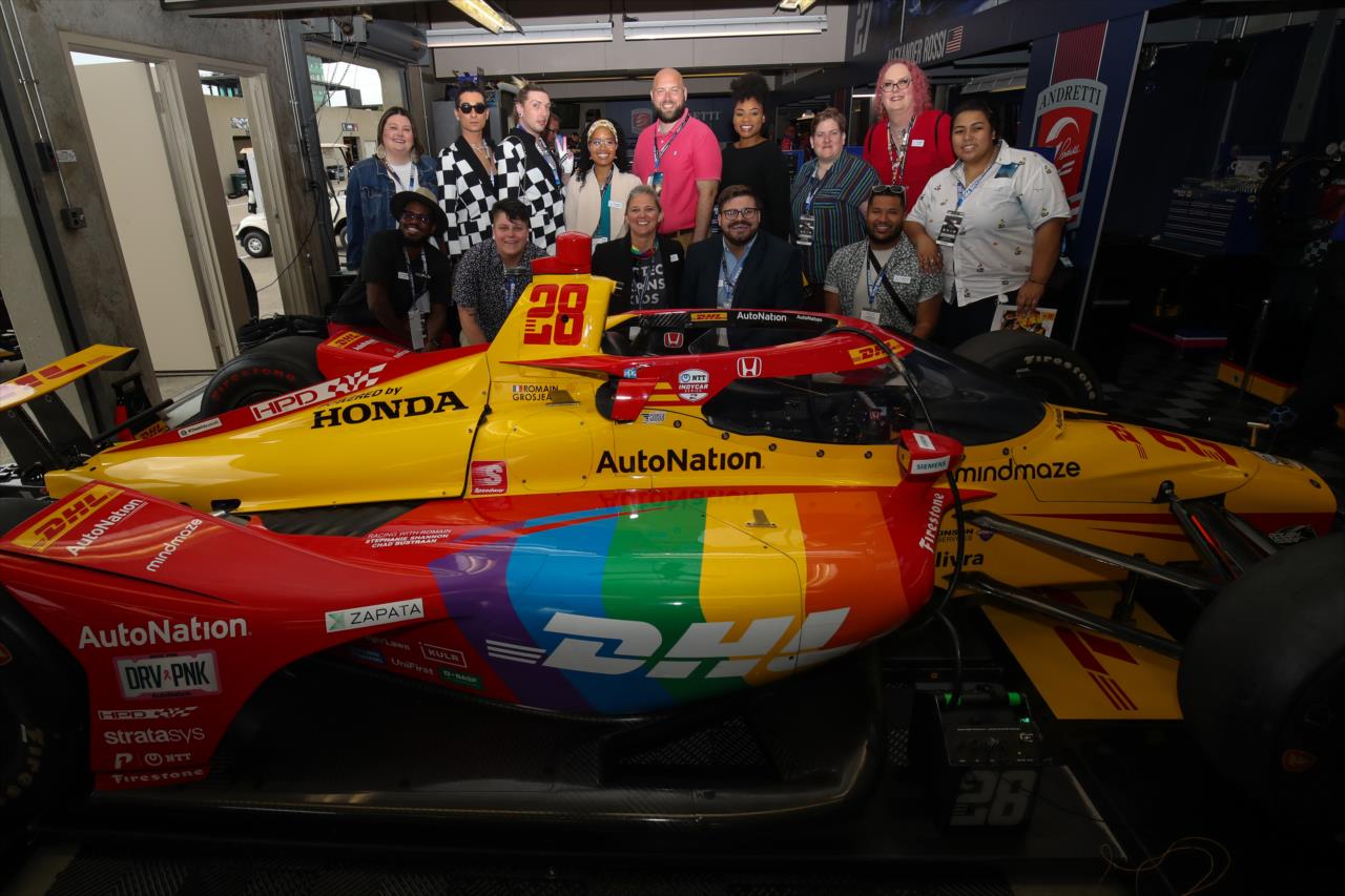Romain Grosjean with Indy Pride Representatives - Indianapolis 500 Practice - By: Joe Skibinski -- Photo by: Joe Skibinski