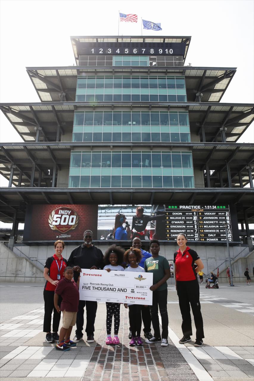 Firestone presents check to Riverside Racing Club - Indianapolis 500 Practice - By: Chris Jones -- Photo by: Chris Jones