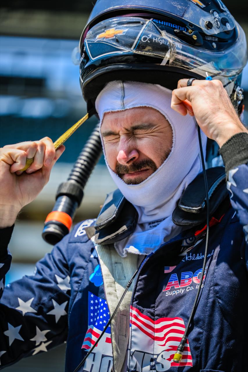 JR Hildebrand suits up for a practice run - Indianapolis 500 Practice - By: Karl Zemlin -- Photo by: Karl Zemlin