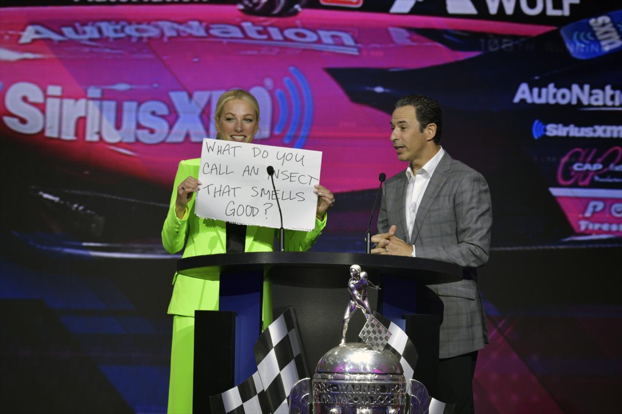 Lindsay Czarniak and Helio Castroneves - 106th Indianapolis 500 Victory Celebration - By: Walt Kuhn -- Photo by: Walt Kuhn