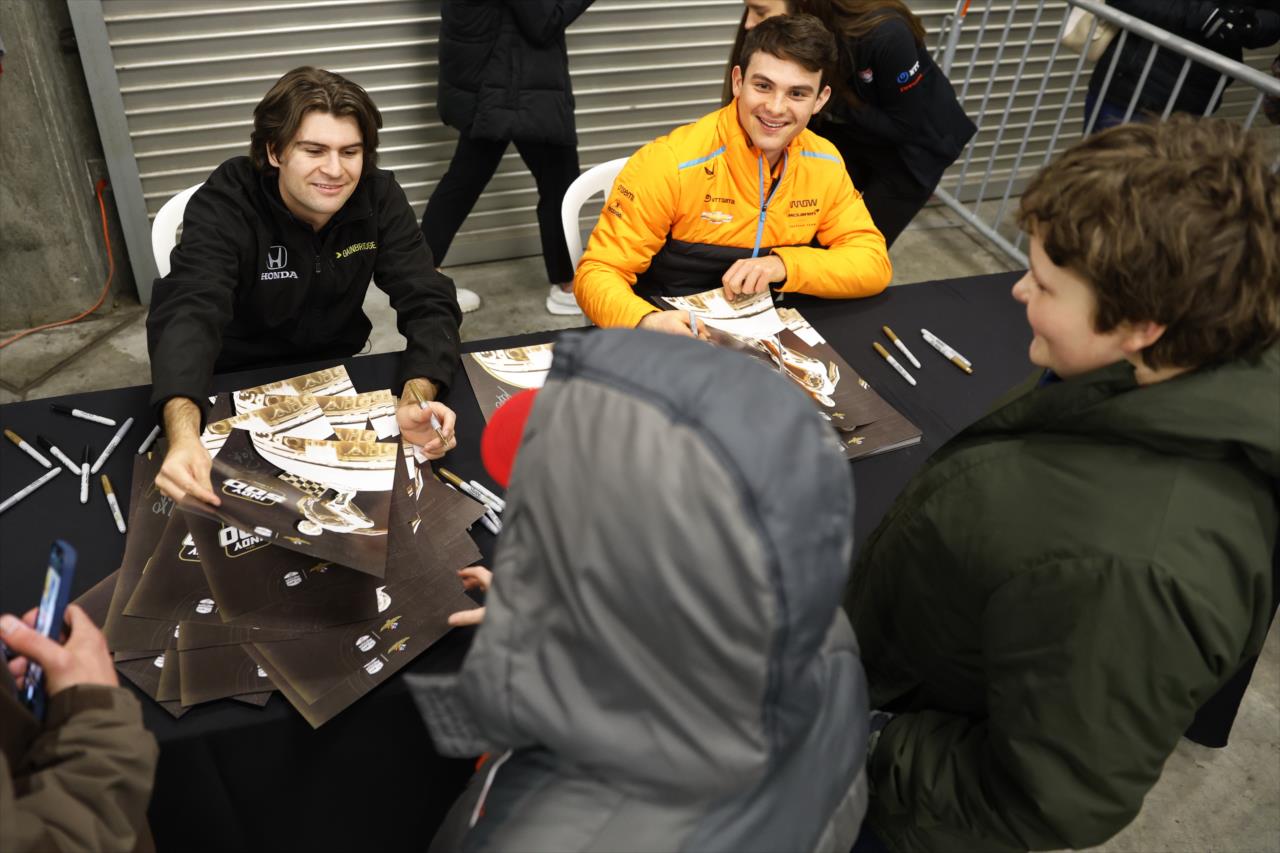 Colton Herta and Pato O'Ward at Indy 500 - 100 Days Out Fan Party - By: Chris Jones -- Photo by: Chris Jones