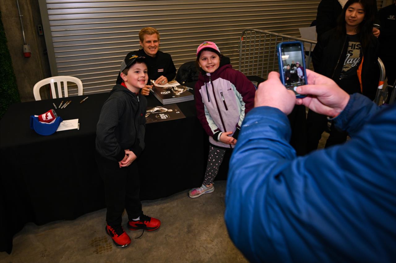 Marcus Ericsson and fans at Indy 500 - 100 Days Out Fan Party - By: James Black -- Photo by: James  Black