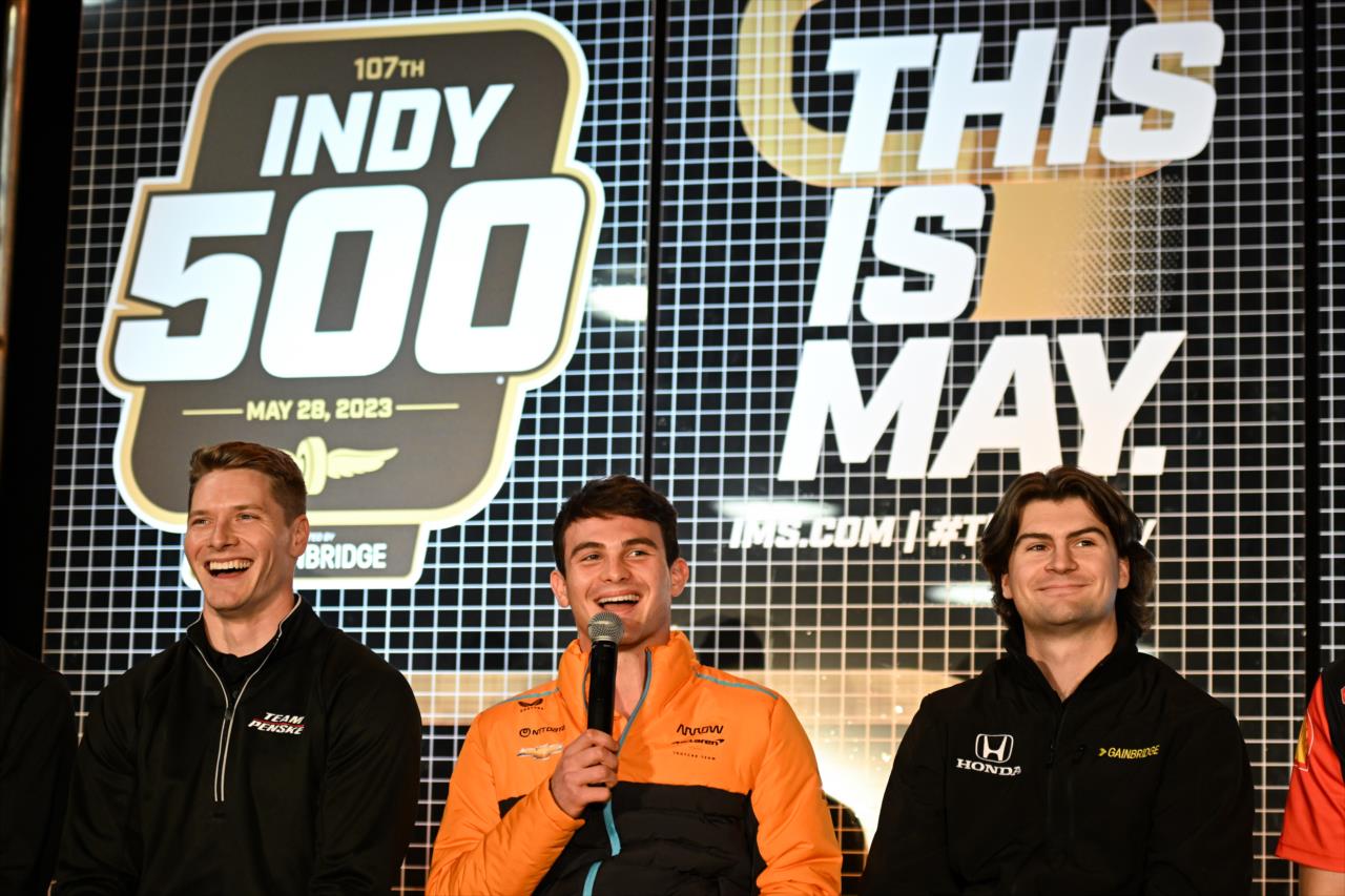 Josef Newgarden, Pato O'Ward and Colton Herta at Indy 500 - 100 Days Out Fan Party - By: James Black -- Photo by: James  Black