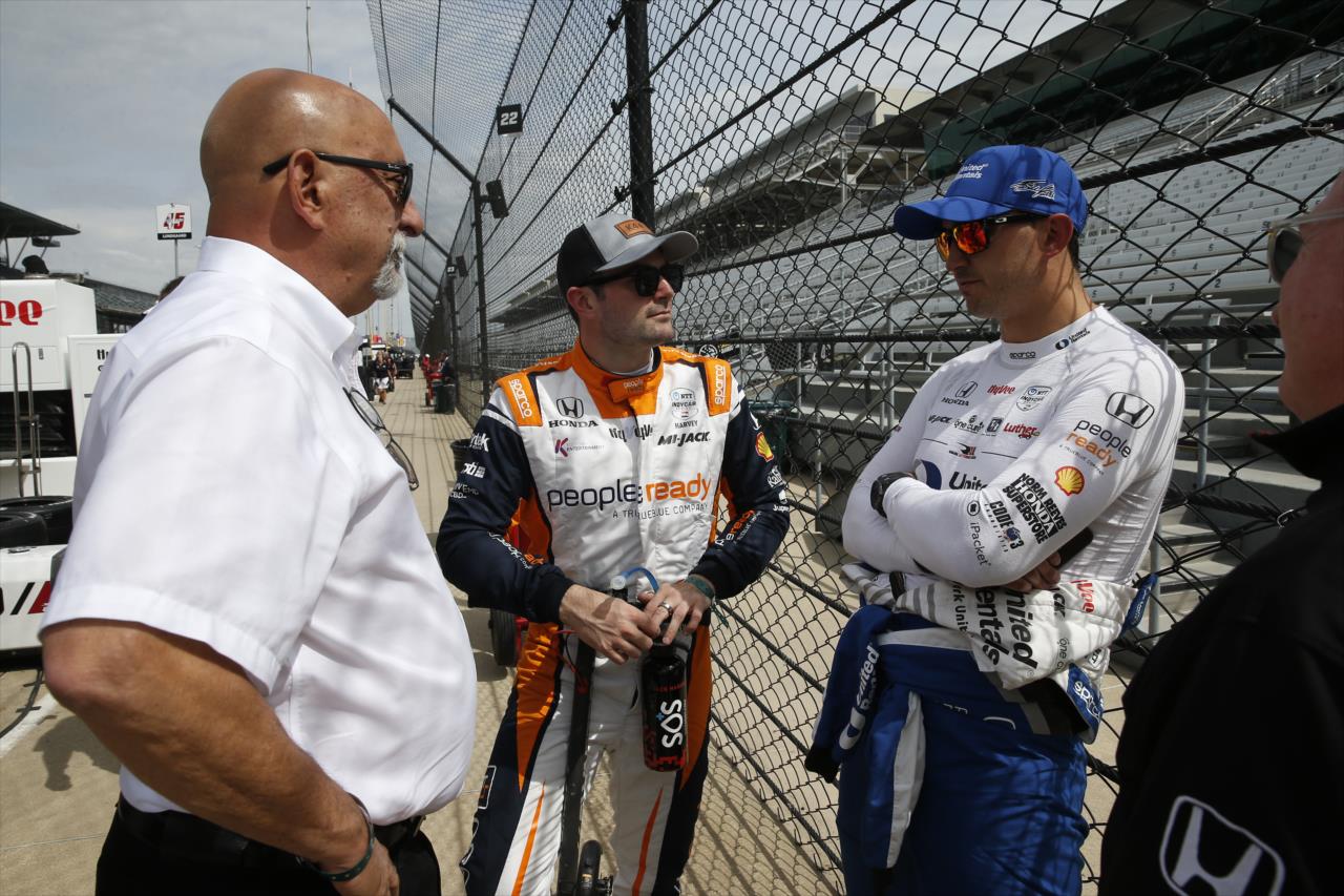 Bobby Rahal, Jack Harvey and Graham Rahal discuss testing at Indianapolis. - Indianapolis 500 Open Test - By: Chris Jones -- Photo by: Chris Jones