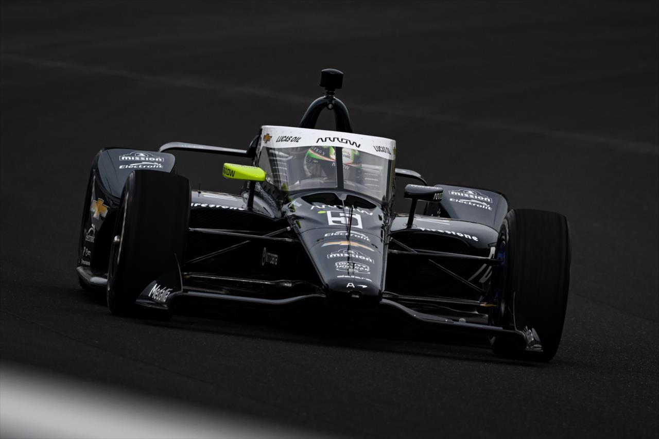 Pato O'Ward on track in April testing. - Indianapolis 500 Open Test - By: James Black -- Photo by: James  Black
