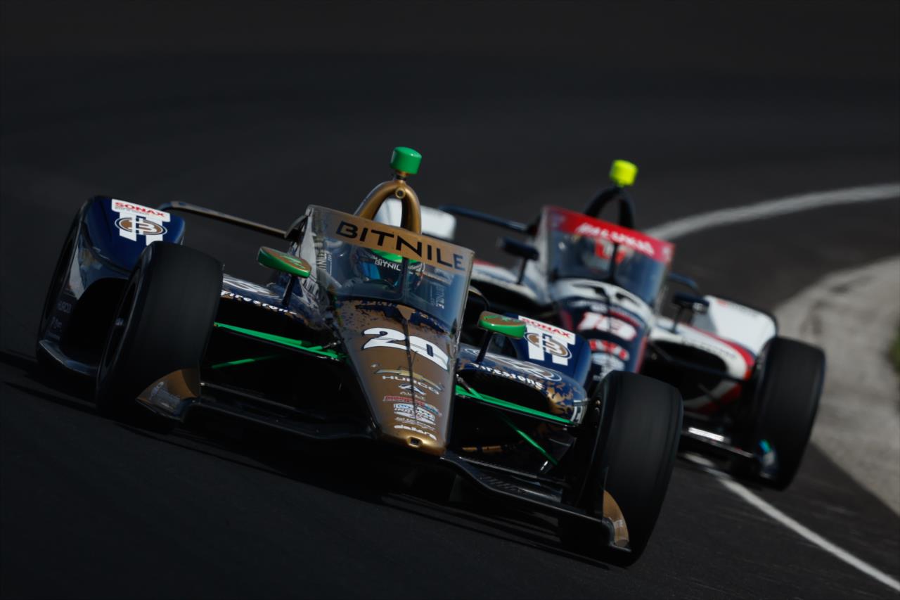 David Malukas follows Conor Daly in testing. - Indianapolis 500 Open Test - By: Joe Skibinski -- Photo by: Joe Skibinski