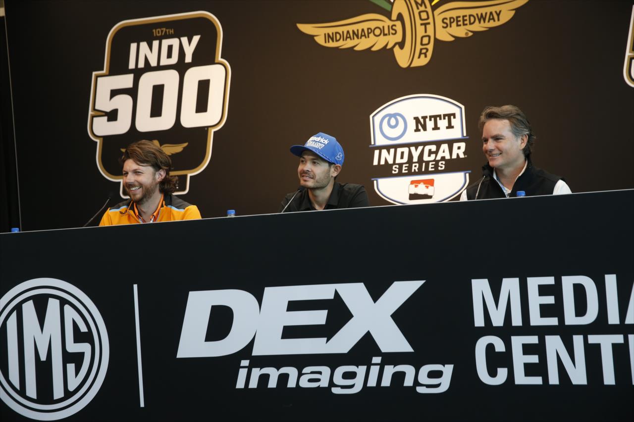 Arrow McLaren's Gavin Ward, Kyle Larson and Jeff Gordon - Indianapolis 500 Practice - By: Chris Jones -- Photo by: Chris Jones