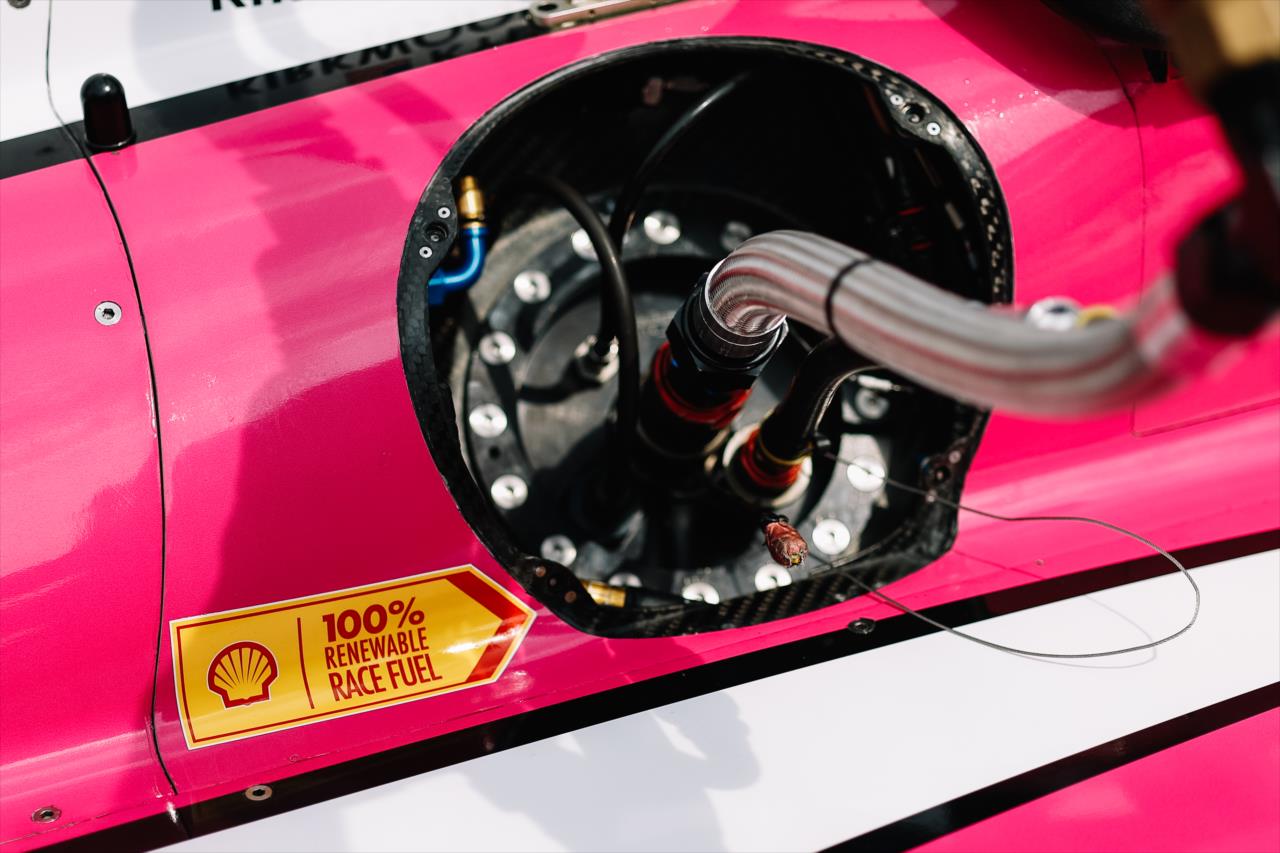 Refueling Kyle Kirkwood's car with Shell 100% renewable race fuel - Indianapolis 500 Qualifying Day 1 - By: Joe Skibinski -- Photo by: Joe Skibinski