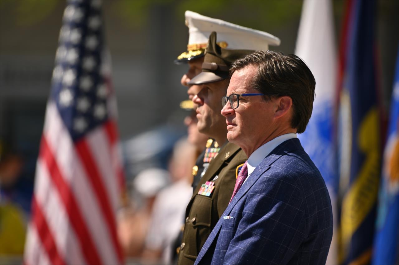 IMS President Doug Boles during the Crown Royal Armed Forces Qualifications Enlistment Ceremony - PPG Presents Armed Forces Qualifying - By: Dana Garrett -- Photo by: Dana Garrett