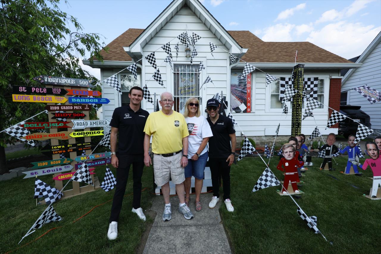 Kyle Kirkwood and Devlin DeFrancesco with Indianapolis 500 Porch Party Winners - By: Chris Jones -- Photo by: Chris Jones