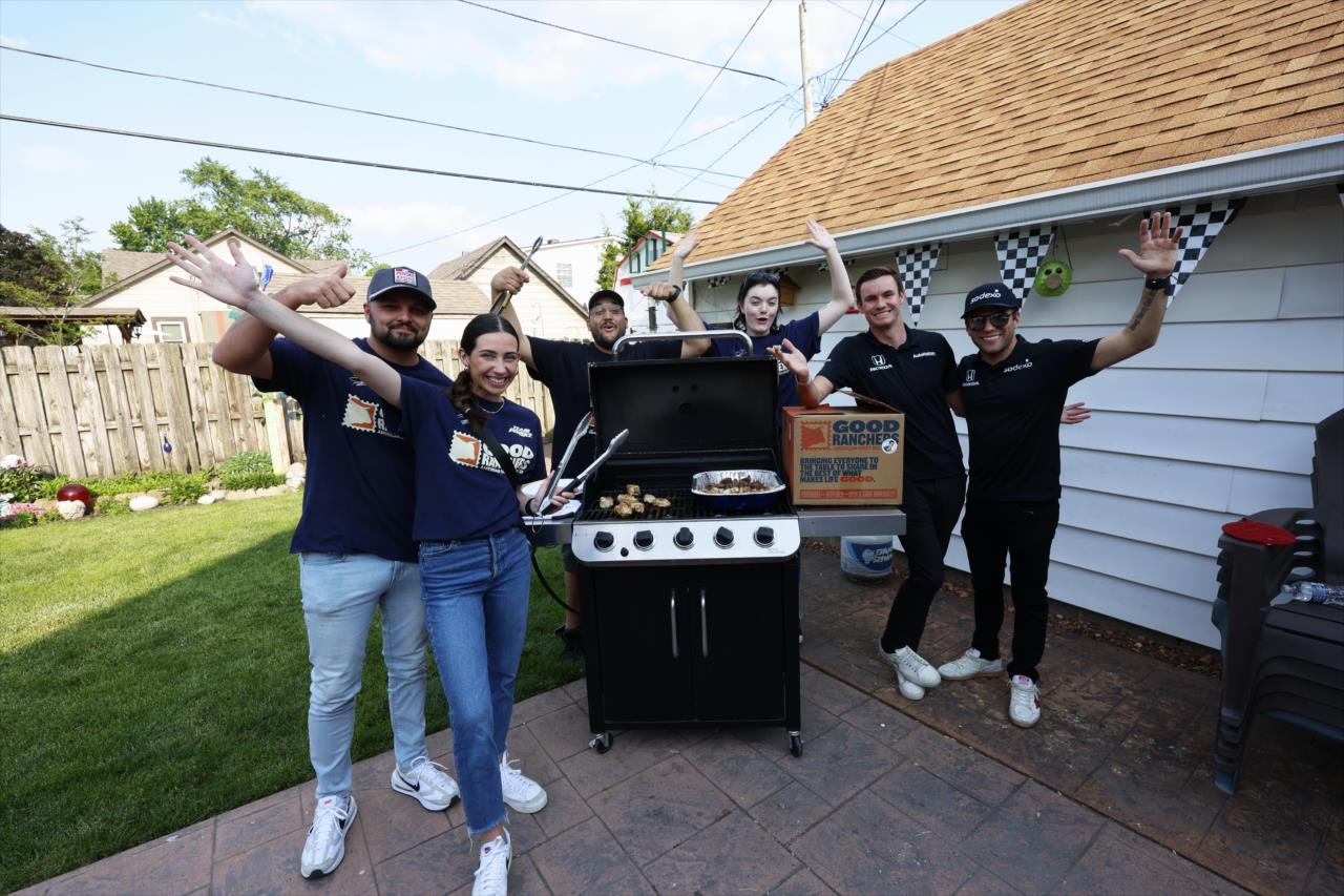 Kyle Kirkwood, Devlin DeFrancesco with Good Ranchers at Indianapolis 500 Porch Party Winners - By: Chris Jones -- Photo by: Chris Jones